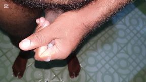 Masturbation at the bathroom in the rain