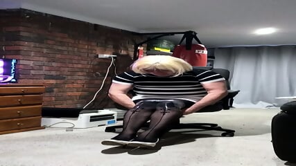 Daisy masturbating in tight black white dress