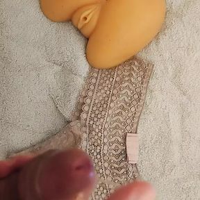 Big cumshot handjob with cum filled thong pussy dildo