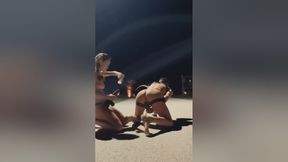 Teen 18+ Girl Hardcore Straps On Guy With Huge Dildo With Moans On A Leash Public Outdoors, Pegging