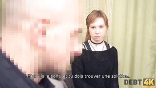 DEBT4k. Amazingly Hot young cunt with mouth with a choker pleases debt