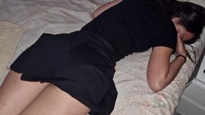 Short Dressed Girl Gets Woken Up by Friend Showing Thighs, Sleepy and Wet Dreams with Ex