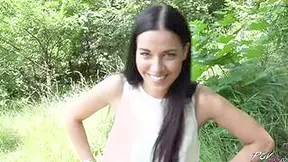 Beauty Big Haired Dark Hair Getting Rough Dick Outdoor And Facial