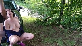 Mature amateur wife sucks outdoor with facial cum