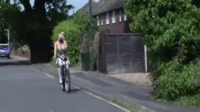 Busty blonde who takes her bicycle to the garage ends up fucking the mechanic