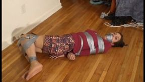 Taped Up and Gagged In Pantyhose Barefoot