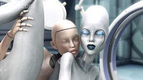 Futanari android ravages alien girl's holes
