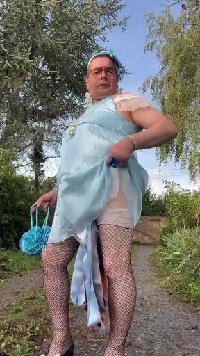 In an outfit with a new light blue dress for an evening out.