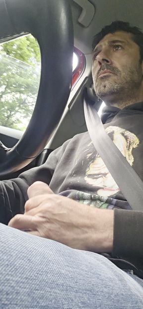 Straight guy gets horny and jerks off while driving, he almost got caught