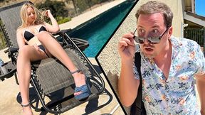 Messy Jessy's poolside blowjob and ass play with a big, thick cock