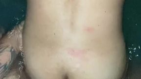 Milf with big tits gets a hot strapon fuck in her jacuzzi