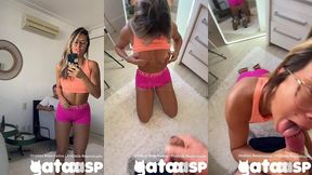 cheguei da academia, contei pro corno que provoquei os machos sem calcinha e ele acabou gozando na minha boca