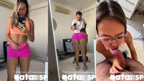 cheguei da academia, contei pro corno que provoquei os machos sem calcinha e ele acabou gozando na minha boca