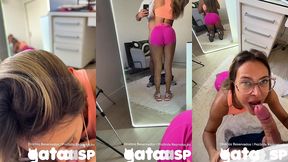 cheguei da academia, contei pro corno que provoquei os machos sem calcinha e ele acabou gozando na minha boca