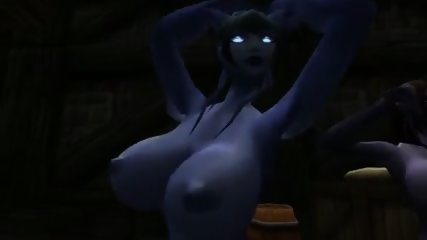 3 topless Draenei dance