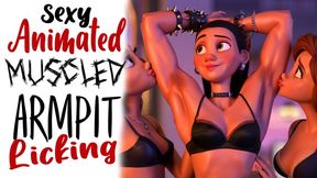 Sexy animated muscled up gym girl gets her armpits kissed and licked by two kinky fetishists