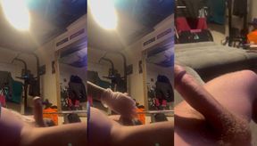 Love beating my thick cock with rubber gloves on cam