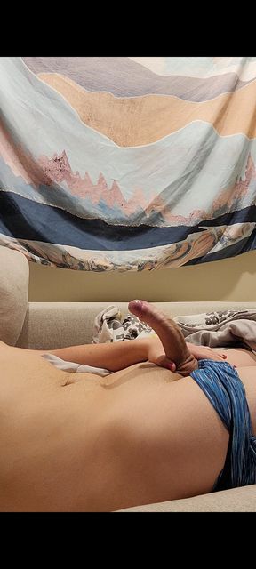 Teen with painted nails edging in boxers and cumming hard