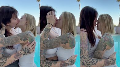 Two college girls makeout tongues deep in messy lesbian heat