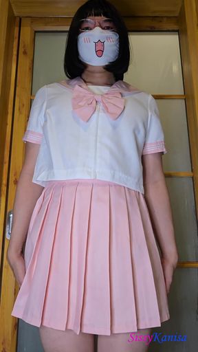 Sissy Kanisa's Fitting Room: Try on Pink Seifuku (japanese Sailor College Uniform)