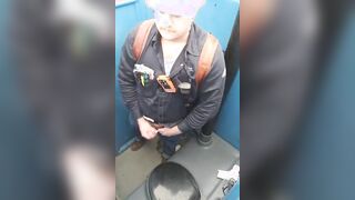 Worker Bear Jerks Off & Cum in Porty Potty at Work