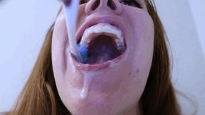 Close up toothbrushing and tongue brushing and spitting wmv