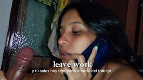 I Fuck My Ex While Talking on the Phone with My Boyfriend! I Show Him That Now I Can Fit My Whole Cock in My Mouth! Subtitled