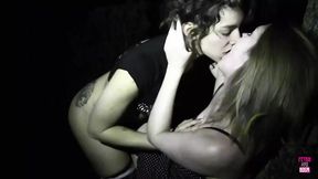Two nasty lesbians play around in the forest before tasting each others cunts