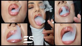 Smokey mouth close up in a turtleneck sweater