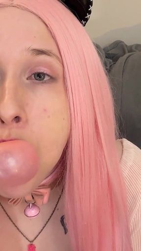 Bratty Bubblegum Slut Blowing Bubbles