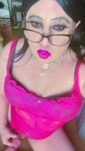 Krissy Sweets 🍭 stroking her she cock in pink lingerie shooting hot cum all over her pretty little feet   Clip 2
