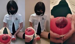 Femboy throbbing dick shoots thick cum gush in close up asmr