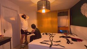 Dominant Femdom wife takes her slave husbands pegging virginity