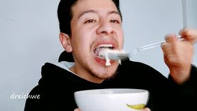 eating rice pudding