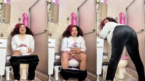 chubby girl can t stop farting in toilet with belly ache