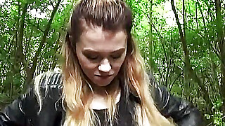 Brunette Misha Cross receives cash for an outdoor sex