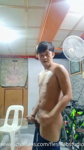 Filipino Boy Strokes His Hairy Morning Wood at Home