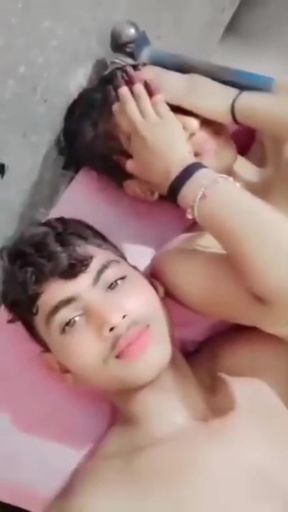 Cute couple shares intimate moment at home