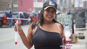 Mysterious stranger surprises 18-year-old Venezuelan with big ass and big tits, ending in a messy deepthroat and doggystyle cumshot