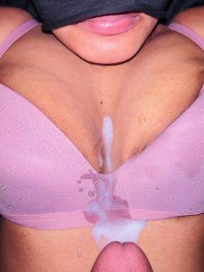 Closeup blowjob and cumshot in boobs