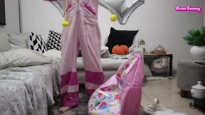 Juri blows up and deflates your pink beach ball