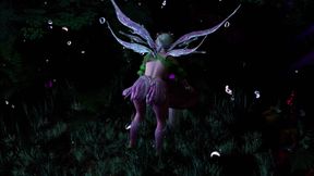 Young virgin fairy with long hair dancing sensually in a fantasy forest