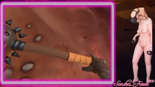 Naked Gamer Girl plays VR Video Game on Oculus