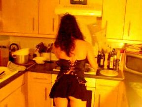 My eye caching Latina girlfriend flashes her upskirt in kitchen