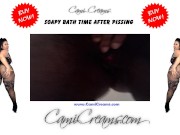 Pissing Hairy Ebony BBW Over Toilet Before Bathtub Soapy Wash - Cami Creams
