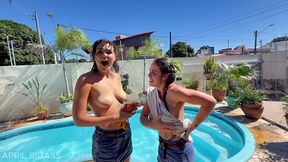 our poolside dare gets dirty – lesbian plugs and wet teasing