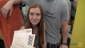 Muscled boyfriend watches his redhead teen girlfriend cheat for cash