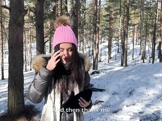 Real Sex in Winter Snowy Forest with Cum in Cunt - Creampie