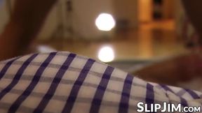 Young amateur teen deepthroats and rides senior cock in POV