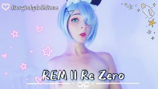 Skinny Rem from Re:Zero cosplayer girl fucking her pussy with dildos